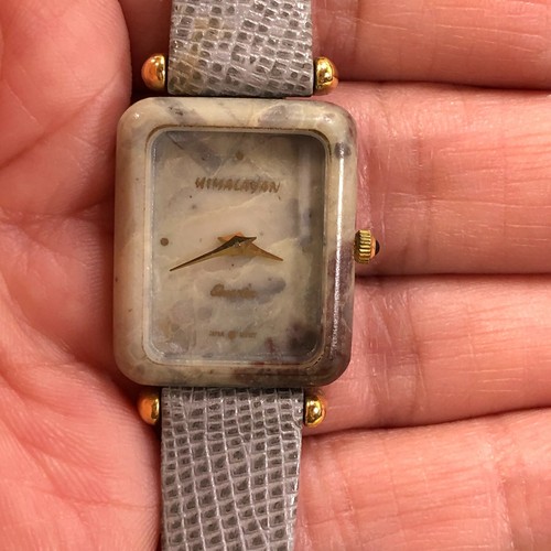 Vintage Himalayan Marble Women 14KE Dress Gray Leather Quartz 20mm Watch 6 1/4" - Picture 10 of 12