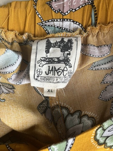 JAASE Handshaped Pants Wide Leg Yellow Floral 100% Rayon Hippy Palazzo Flowy XL - Picture 8 of 20
