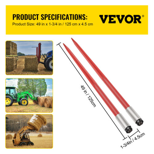 VEVOR Frontladerzinken Ballenzinken Ballenspieß Zinken 125x4,5cm Rot - Bild 7 von 12