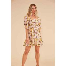 MinkPink Floral Zoey Tie Back Puff Sleeve Square Neck Mini Dress Size M