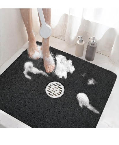 Non-Slip Shower Mat 24x24, with Drain, Soft PVC Loofah, Quick Dry Bath Mat New..