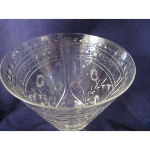 Cut Crystal Flowers Foliage Dots Panels Sawtooth Facet Stem Wine Glass Unmarked - Picture 7 of 13