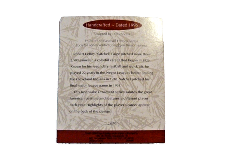 1996 Hallmark Keepsake Baseball Heroes SATCHEL PAIGE Christmas Ornament Orig Box - Picture 4 of 4