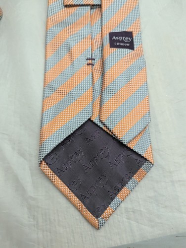 Asprey London silk tie neck tie Striped orange and blue - Picture 3 of 5