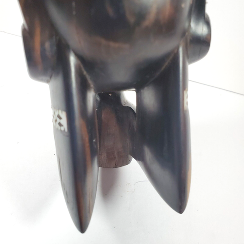 Carved Solid Wood Prow Head Handcrafted w/Mother of Peal Inlay Solomon Islands - Picture 6 of 13