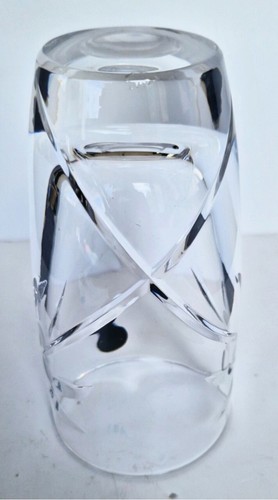 Vase VTG Bohemia Crystal Barrel 17cm Etched Palm Tree Cut Glass Czech Republic - Picture 8 of 9