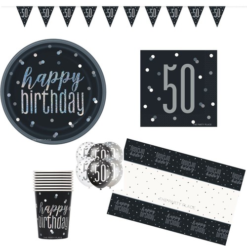 Black & Silver Glitz Happy 50th Birthday Napkins Tablecover Plates Balloons - Picture 20 of 23