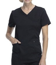 Scrubstar Women's XS Fashion Premium Ultimate Mock Wrap Scrub Top Black NWT