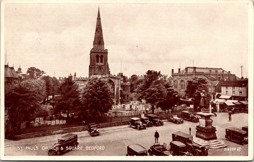 Bedford England UK St Paul's Church & Square Vintage Foto-Typ Postkarte - Bild 1 von 2