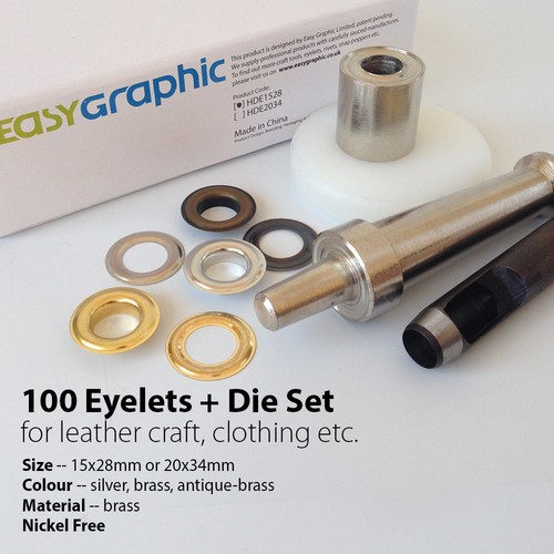 100 Large Big Eyelets + Punch Die Tool Set Leather Craft Sewing Grommet 15, 28mm