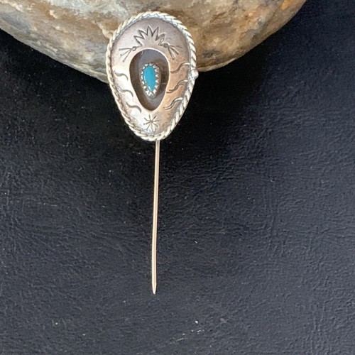 Old Pawn Navajo Hair Pin Sterling Silver Blue Turquoise Navajo 2.5" 13729 - Picture 2 of 12