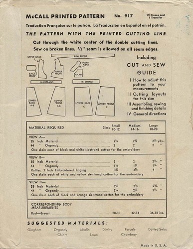 APRON Pinafore Bib Full EMBROIDERED Misses McCall 917 Vtg 1941 Sewing Pattern - Picture 13 of 13