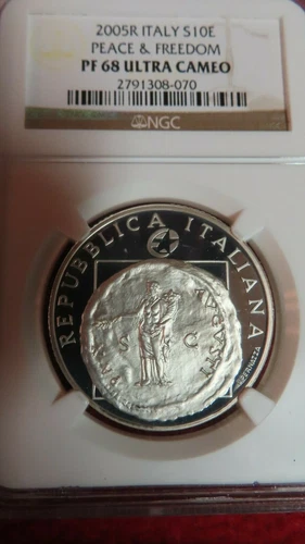 2005 ITALY rare silver COIN 10 Euro PROOF Peace Freedom Europe NGC PR69