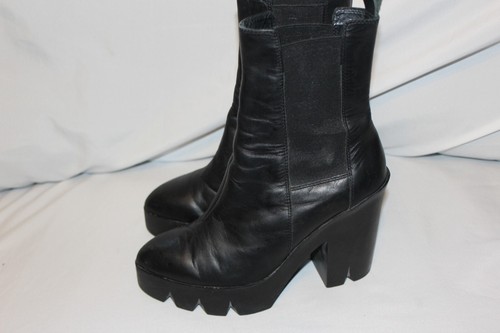 ASH Black Leather Chunky Ankle Boots Size 38 - Picture 5 of 7