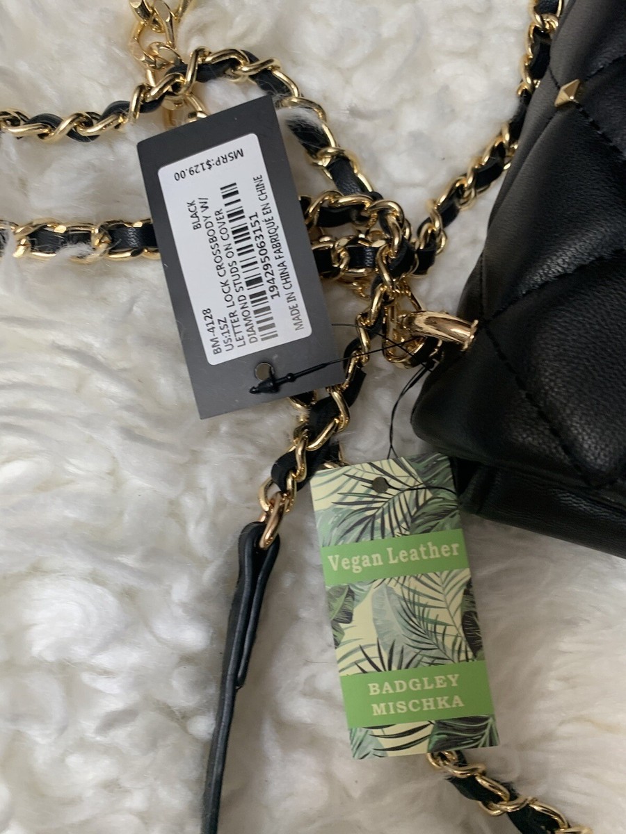 BADGLEY MISCHKA BLACK CROSSBODY BAG PURSE Diamond Quilted
