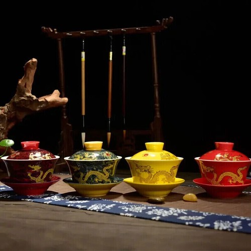 Longjing Keramik Sancai Gaiwan, Meister Teetasse, Retro Chinesischer Stil - Bild 3 von 12