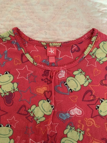 J. Khaki Nightgown Flannel Pajamas Long Sleeves Ruffles Pink Frog Girls XL 14-16 - Picture 4 of 13