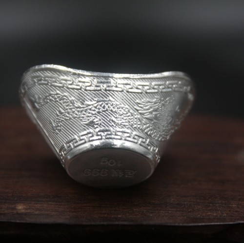 Fine S999 Silver Ingots Hollow Luck 福 Dragon Phoenix Pattern Decoration 10g - Picture 6 of 7