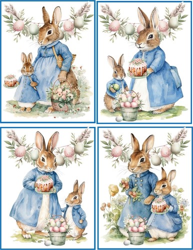 Easter bunny rabbit mother child Easter eggs watercolor 8 glossy blank cards - Picture 2 of 3