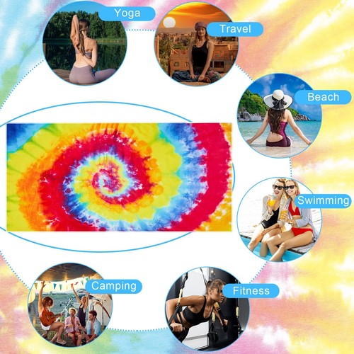 4 Pcs Beach Towels for Kids 28"x59" Rainbow Tie Dye Microfiber Quick Dry Bath - Picture 5 of 6