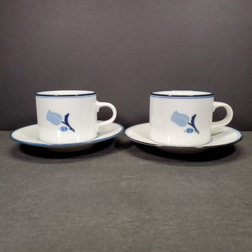 Dansk Set Of 2 Tivoli La Tulipe Blue Mugs & Flora Saucers Japan EUC - Picture 1 of 9
