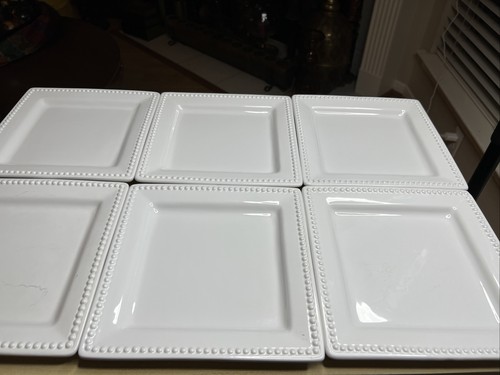 6er Set Vintage Real Home Quadratische Keramik Teller ~ Cremeweiß 8”x8” - Bild 9 von 11