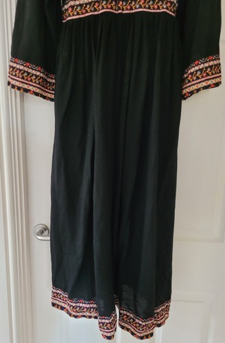 Jon Adam Vintage Black Midi Dress 3/4 Wide Sleeves Size 14 Multi-Coloured Trim - Picture 9 of 10