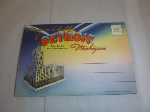 Vtg NOS Greetings From Detroit Michigan Postcard Souvenir 18 Fold Out Landmarks - Picture 4 of 13