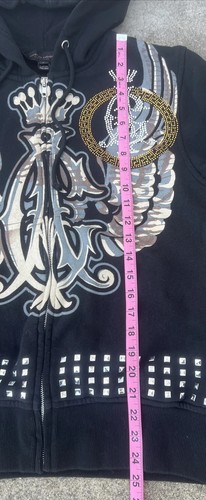 Christian Audigier Logo Rhinestones NWT Zip Up Hoodie Sweater Mens Size Small - Picture 7 of 9