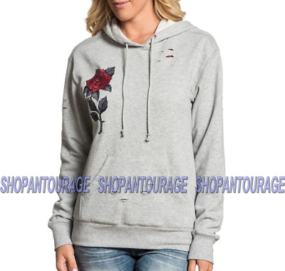 Affliction Red Roses 111OW085 Neu Langarm Pullover Grafik Kapuze für Damen