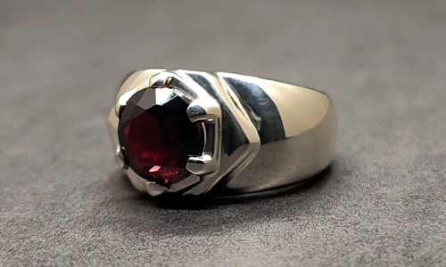 Natürlicher Rundschliff dunkelroter Granat Sterlingsilber 925 Handarbeit Herren Stern Ring - Bild 11 von 12