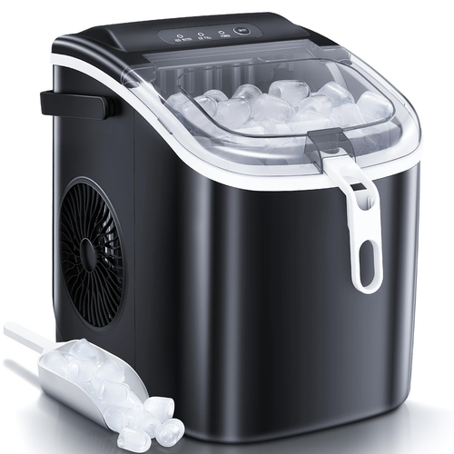 YUKOOL Countertop Ice Maker,Handle Portable Ice Maker,24H/26lbs,6Min/9 Ice Cubes - Picture 1 of 36