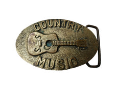 VINTAGE 1970s  COUNTRY MUSIC  w/ GUITAR SOLID BRASS BELT BUCKLE