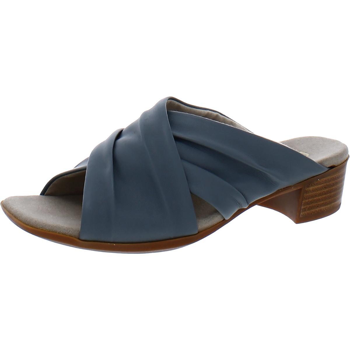 Женские синие кожаные туфли на каблуке Lee с открытым носком шириной 7,5 см (C, D, W) BHFO 7909