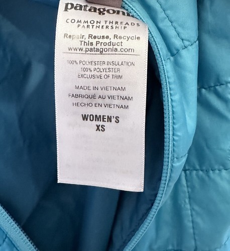 Chaqueta Patagonia para mujer talla XS verde azulado abrigo acolchado ligero empacable - Imagen 11 de 12