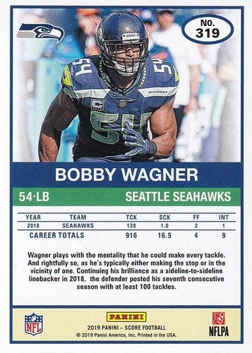 2019 Score Gold - Bobby Wagner #319 - Seahawks - Picture 2 of 2