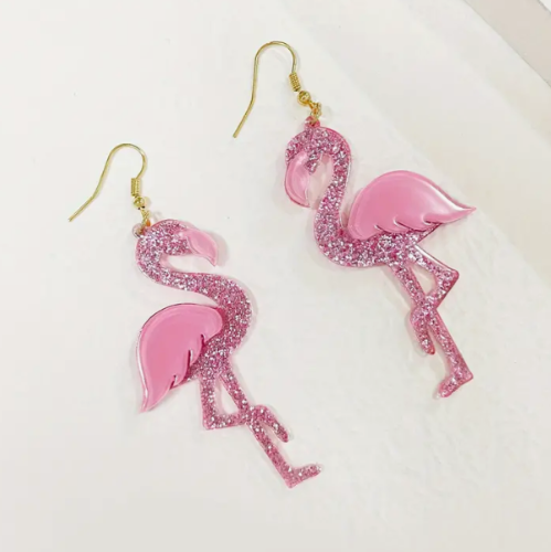 Glitter Flamingo shaped resin Beach summer fashion Dangle Earrings NEW - Bild 2 von 6