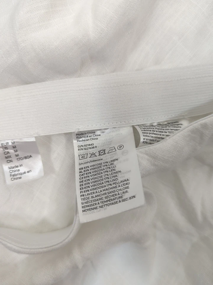 Maxi Falda H&M Blanca Mezcla de Lino Línea A Fluida Boho Verano Talla M Foto 3 de 4