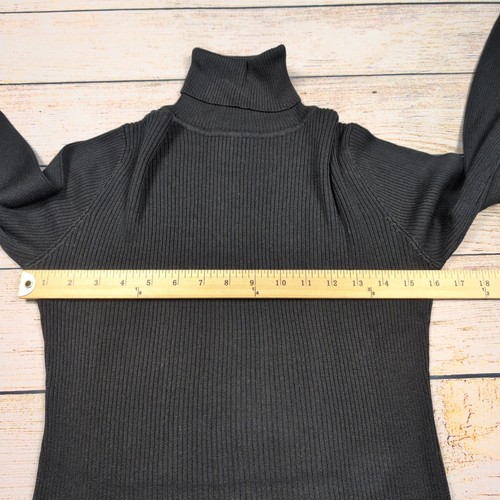 georgio VTG Black Silk Ribbed Knit Turtleneck Long Sleeve Top Classic Layering - Picture 2 of 7