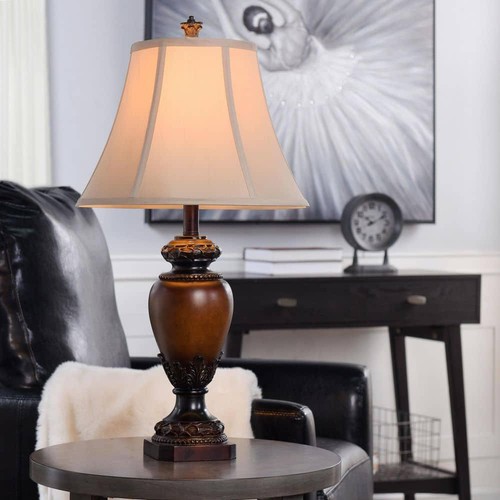28.5 in. Brown Table Lamp with Taupe Fabric Shade - Picture 2 of 6