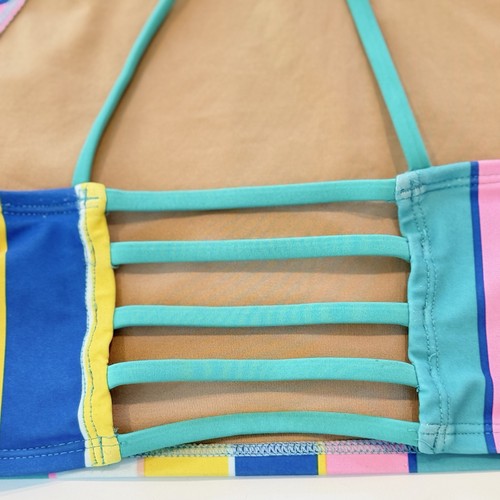 Old Navy High Neck Strappy Back Bikini Teal Multi Stripe Girl's Size Large - Picture 12 of 20