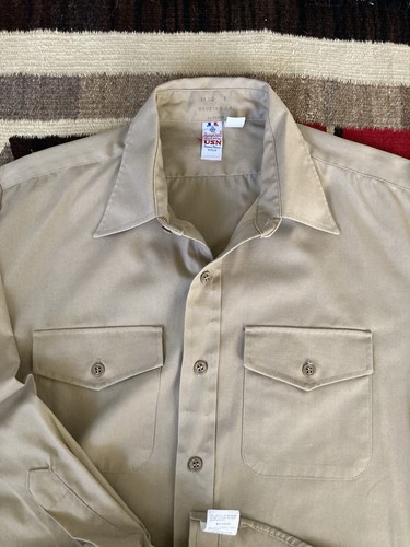 Vintage Flying Cross Poplin uniform Men's Tan Shirt Deluxe 16 1/2 x 33 USA USN - Picture 8 of 12