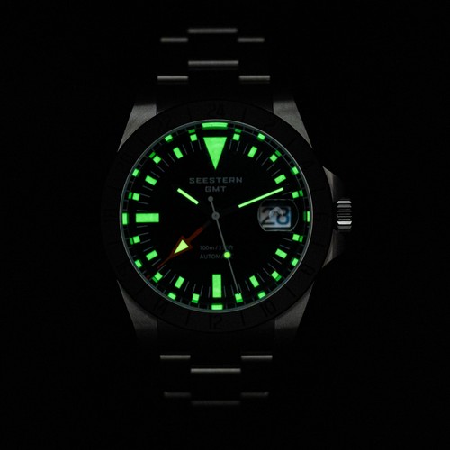 SEESTERN Vintage GMT, Verde, NH34, Zafiro, Lume, 100m Buzo, Buceo, Nuevo en Caja - Imagen 17 de 17