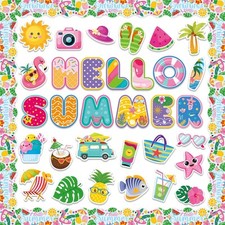 58Pcs Summer Bulletin Board Decorations Set Hello Summer Cutouts Classroom De...