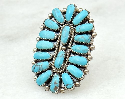 Vintage Sterlingsilber Navajo Türkis Cluster zierliche Spitze Ringgröße 9 - Bild 1 von 4