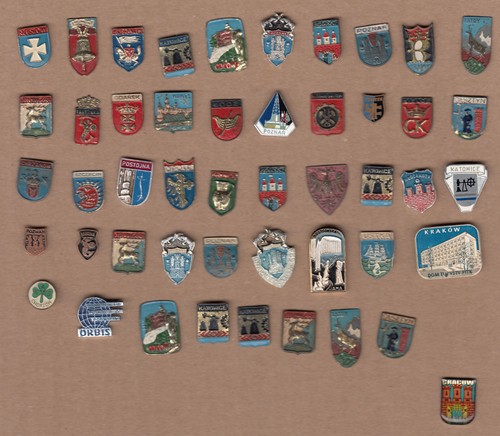 Vintage Poland Coat of Arms Katowice Kraków Poznan Gdańsk pin badges Job Lot