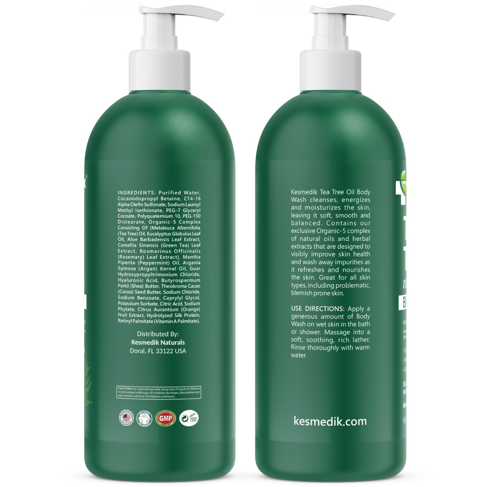 Kesmedik Tea Tree Body Wash, Holistic Antifungal & Antibacterial Body Wash - 4PK