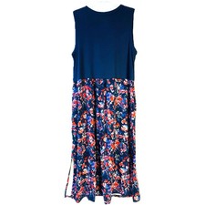 Cuddl Duds Comfort Flexwear Boho Floral Maxi Dress Sleeveless Navy Blue Women L 