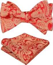 Mens 2pcs Paisley Jacquard Self-Tie Bow Tie Pocket Square Set