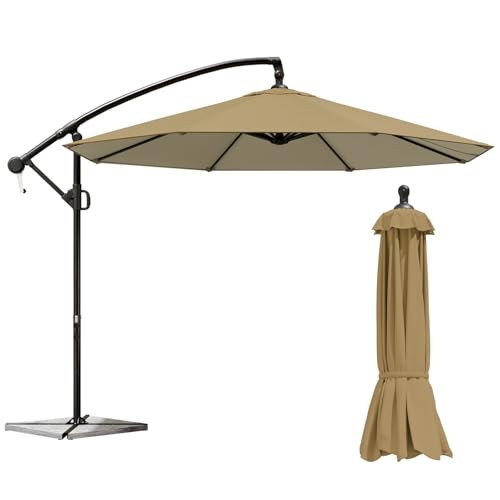 15ft Large Patio Umbrella, Outdoor Double-Sided Umbrella with Crank KhakiC - Picture 3 of 7